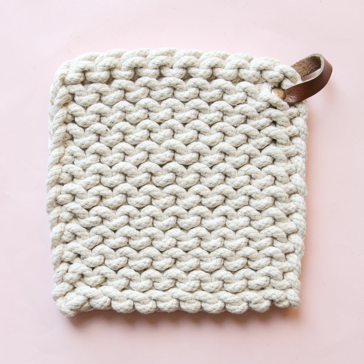 Leather Handled Crochet Pot Holder (Set of 3)