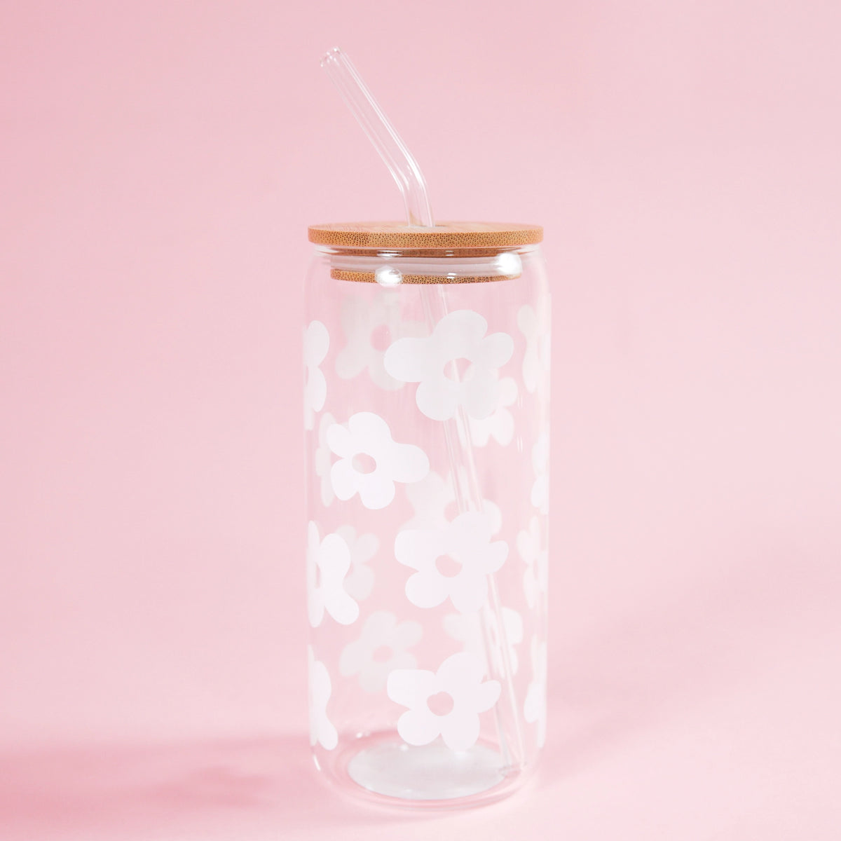 Choose Happiness Glass Tumbler with Bamboo Lid & Straw for Iced Coffee &  Beverages