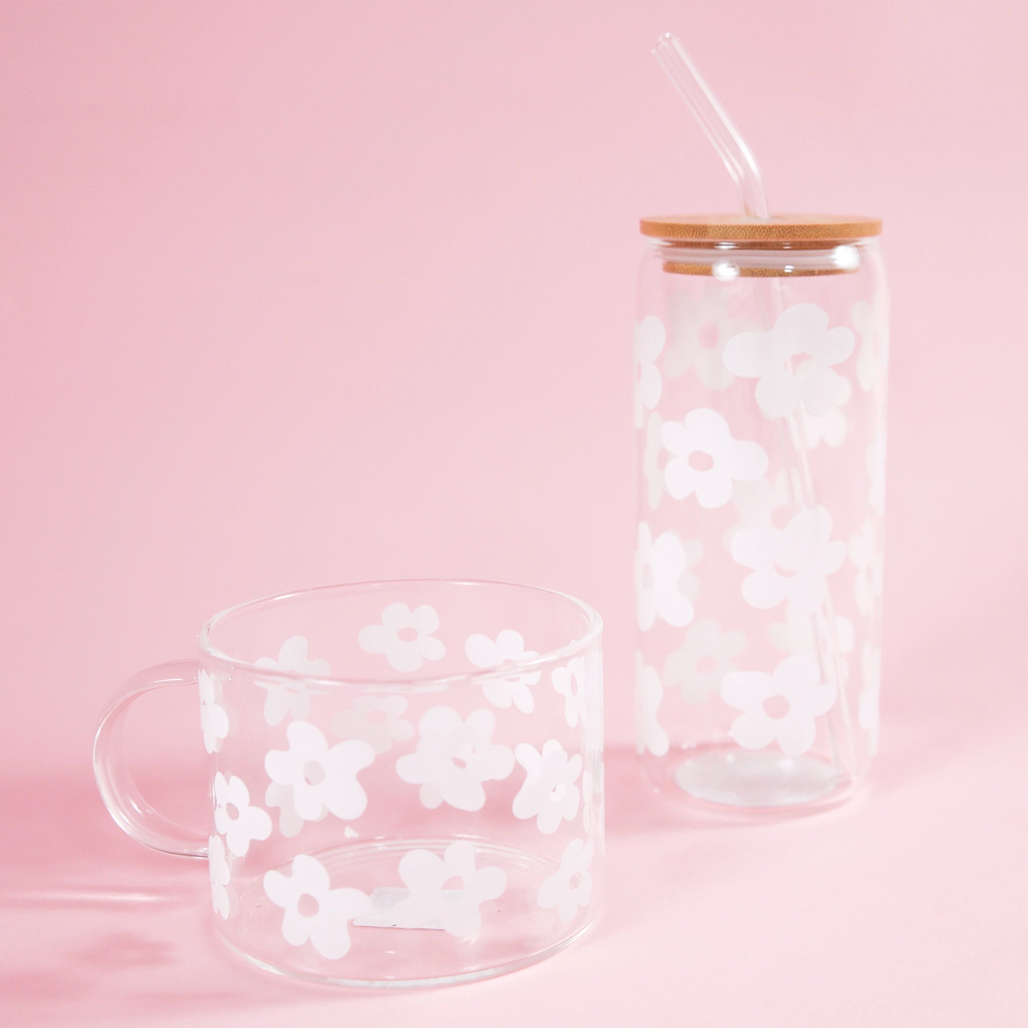 White Daisy Iced Coffee Cup with Lid & Straw, 16oz Tumbler