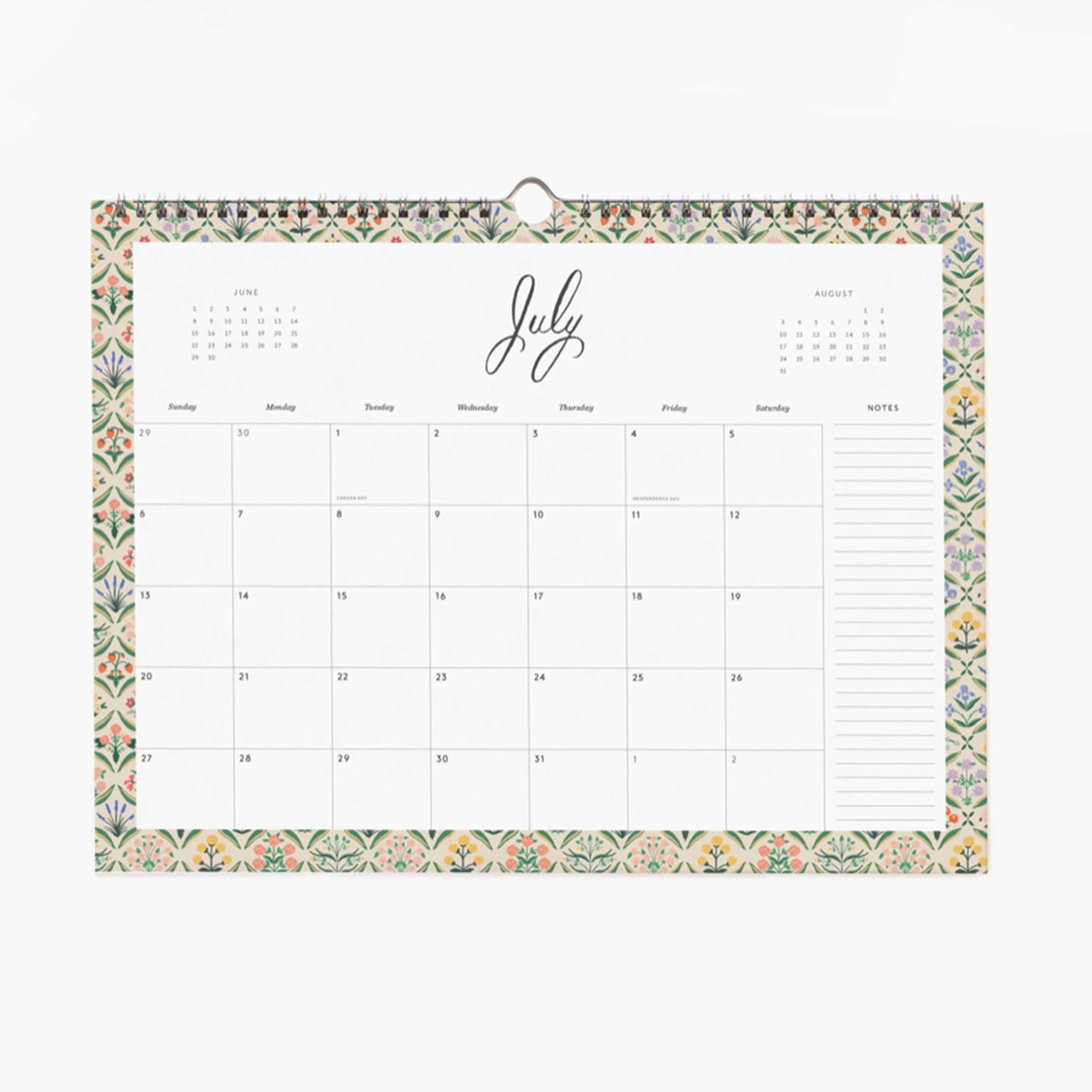 Each monthly view inside of the calendar with a different floral border around each month.