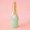 On a pink background is a mint green champagne bottle shaped ornament.