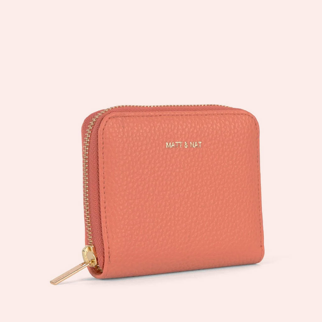 small zip around wallet in coral color