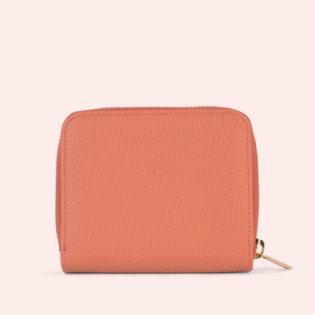 small zip around wallet in coral color