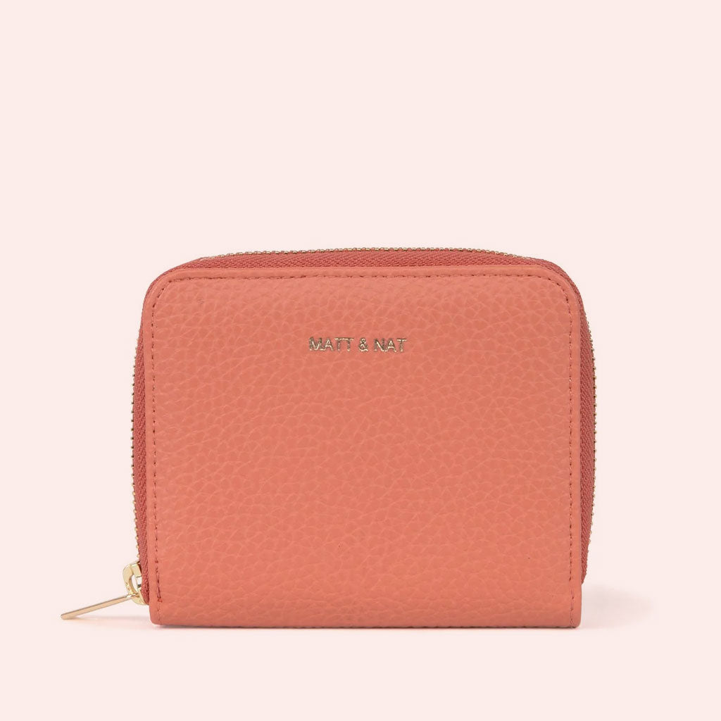 small zip around wallet in coral color