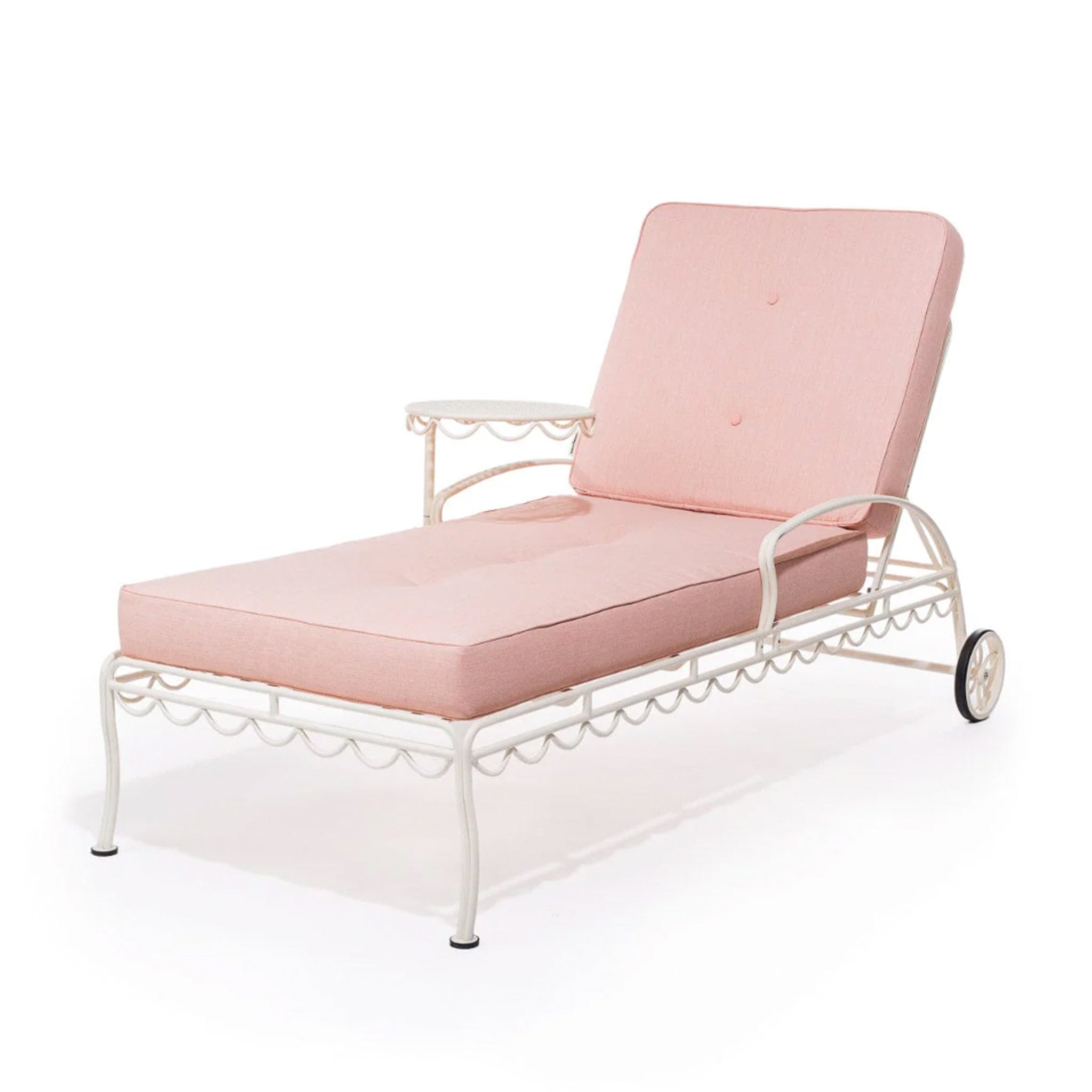 A pink lounge chair cushion. White chair base not included with purchase. 