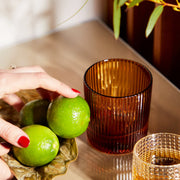 A ribbed amber drinking glass set. 