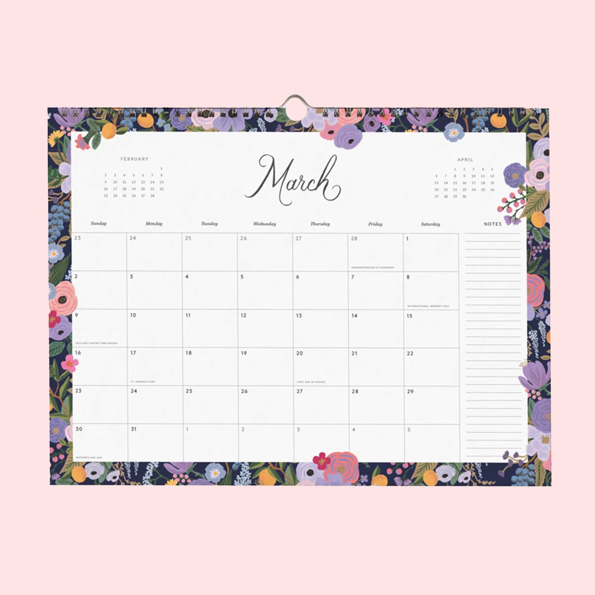  Each monthly view inside of the calendar with a different floral border around each month.