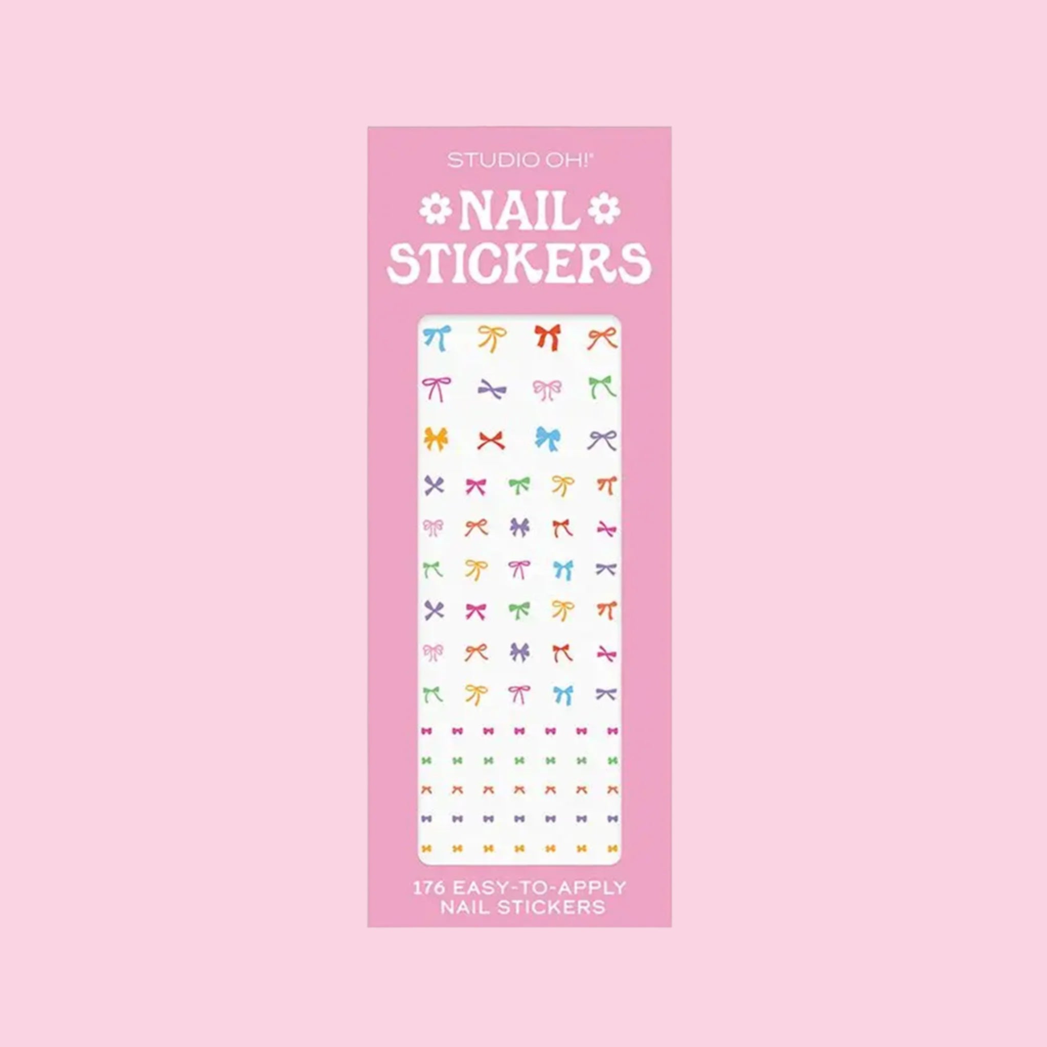 A pack of bow nail stickers in an assortment of colors. 