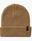 On a white background is a tan knit beanie with a label on the front cuff that reads, "Brixton".