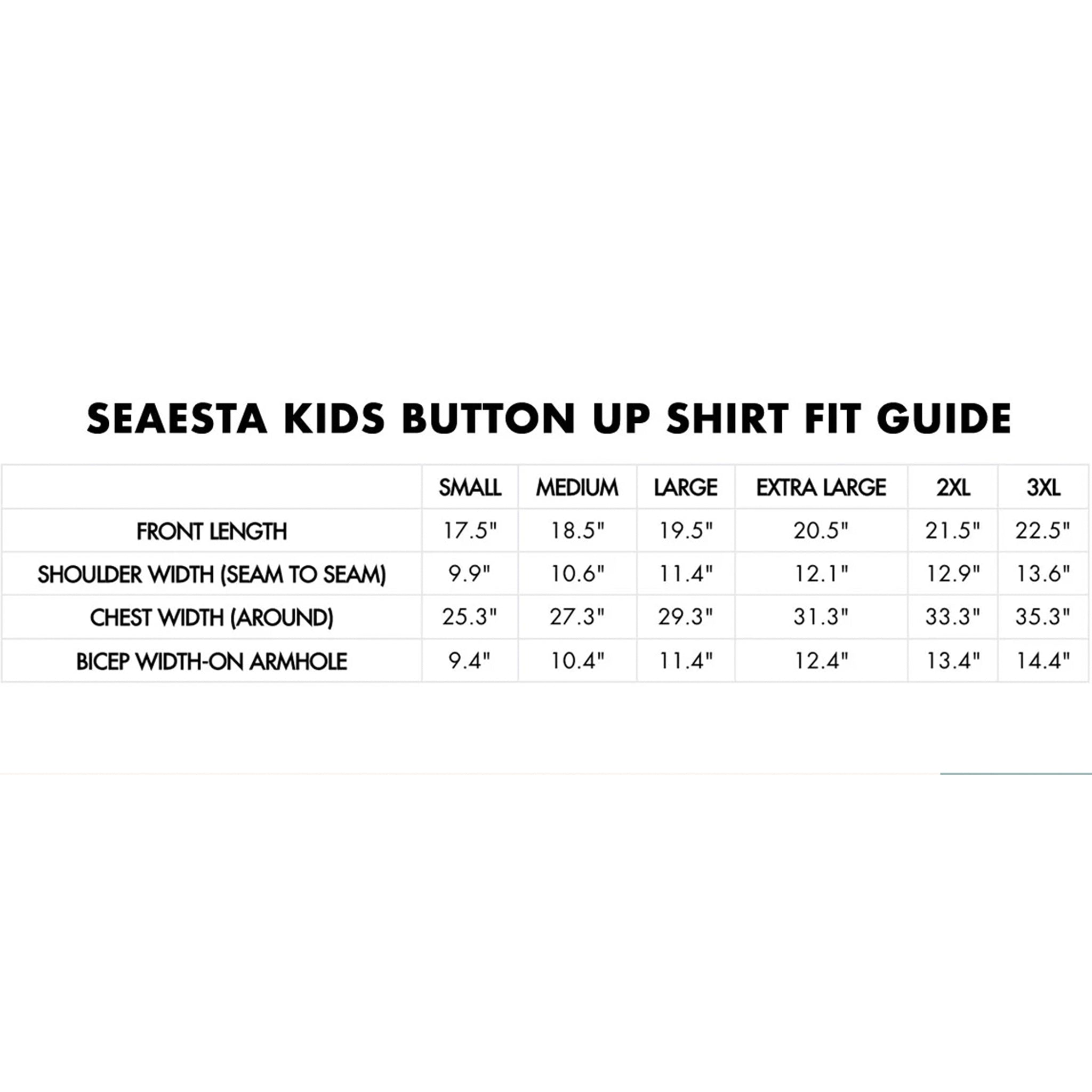 'Seaesta Kids Button Up Shirt Fit Guide'