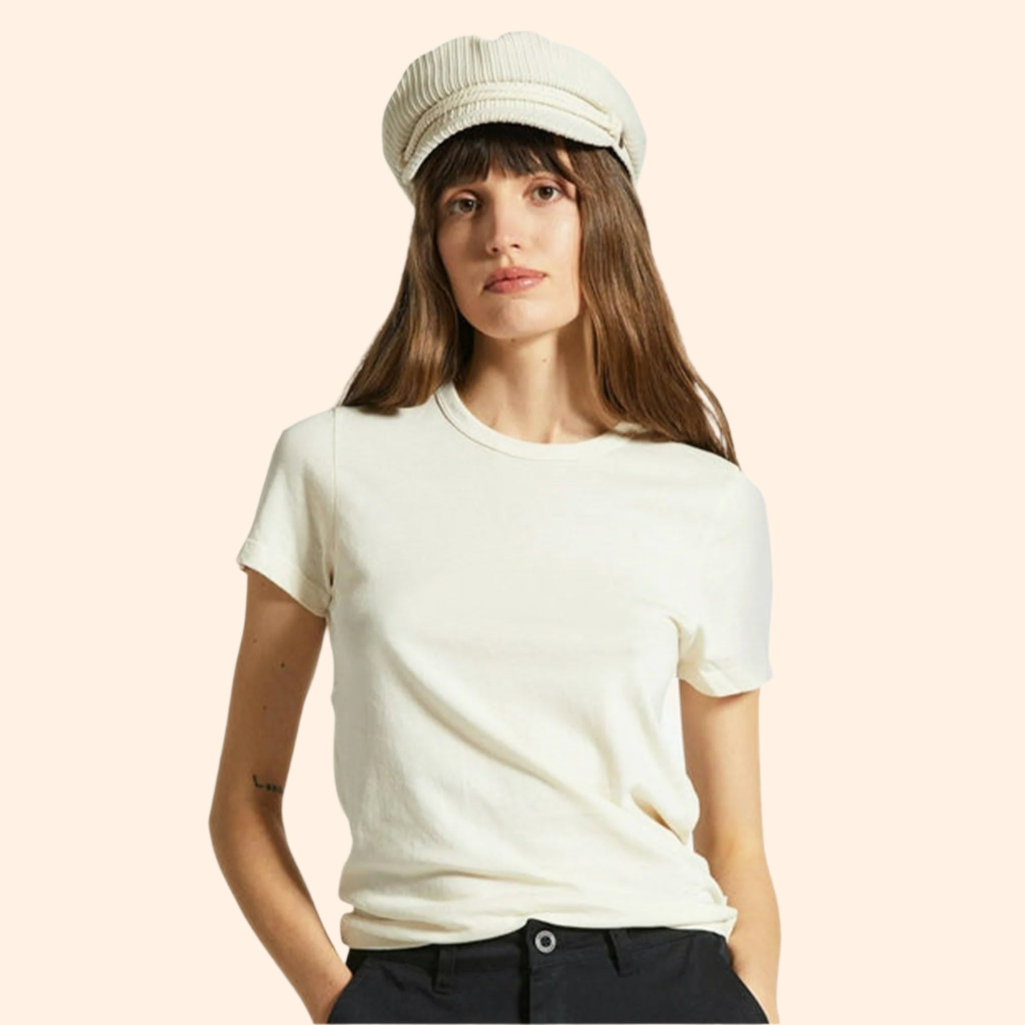 A warm off white t-shirt. 