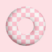 A pink and white checkered kids donut float.