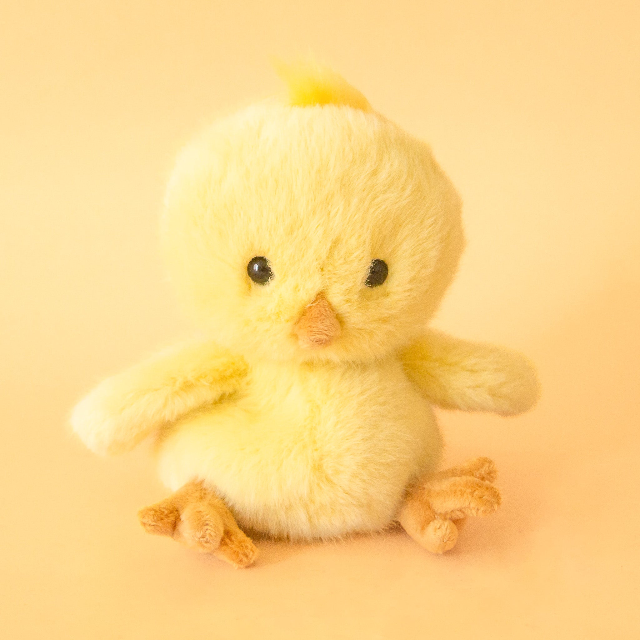 A yellow chick stuffed animal. 