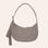 A crescent shaped nylon handbag with a shoulder strap. 