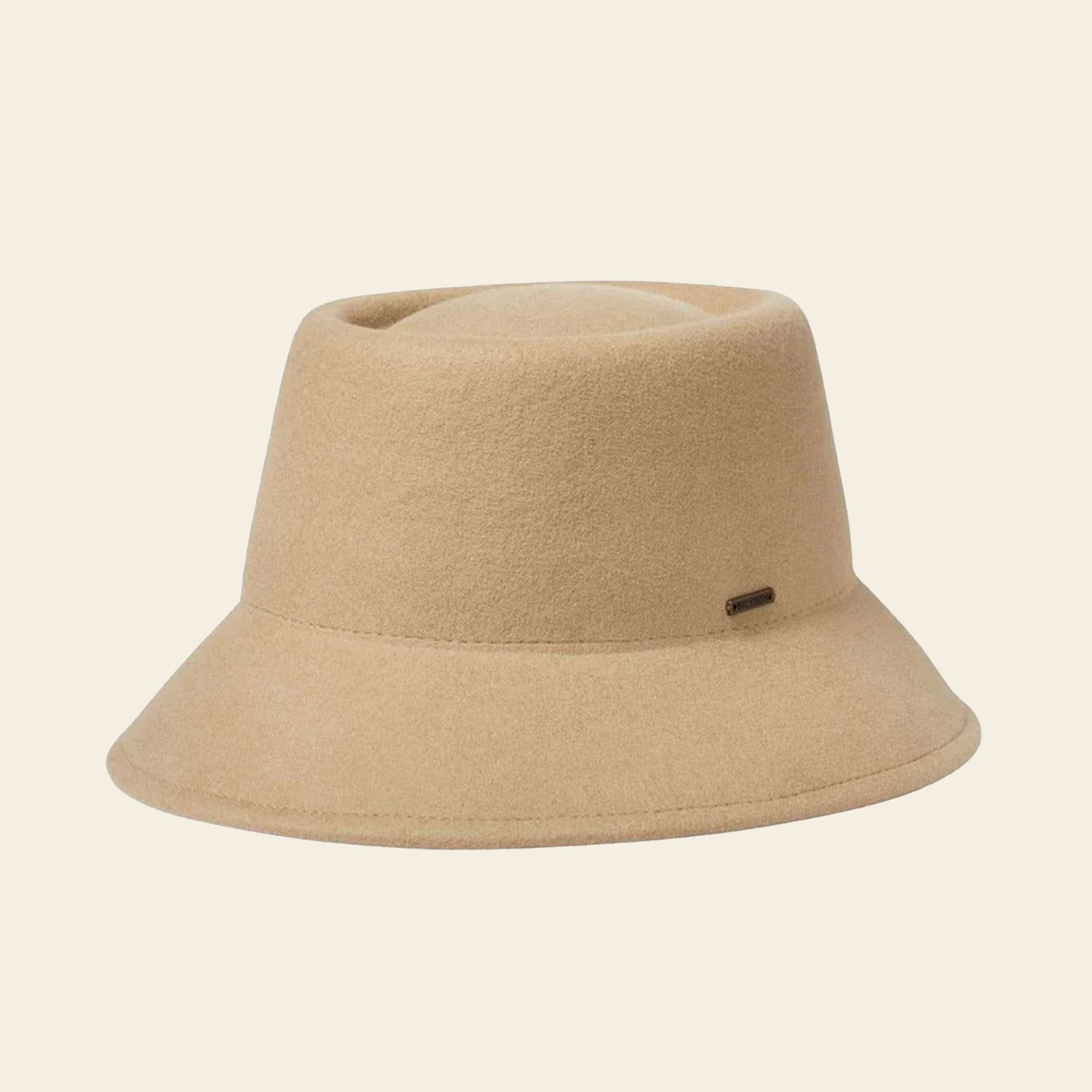 A felt bucket hat with a wide brim. 