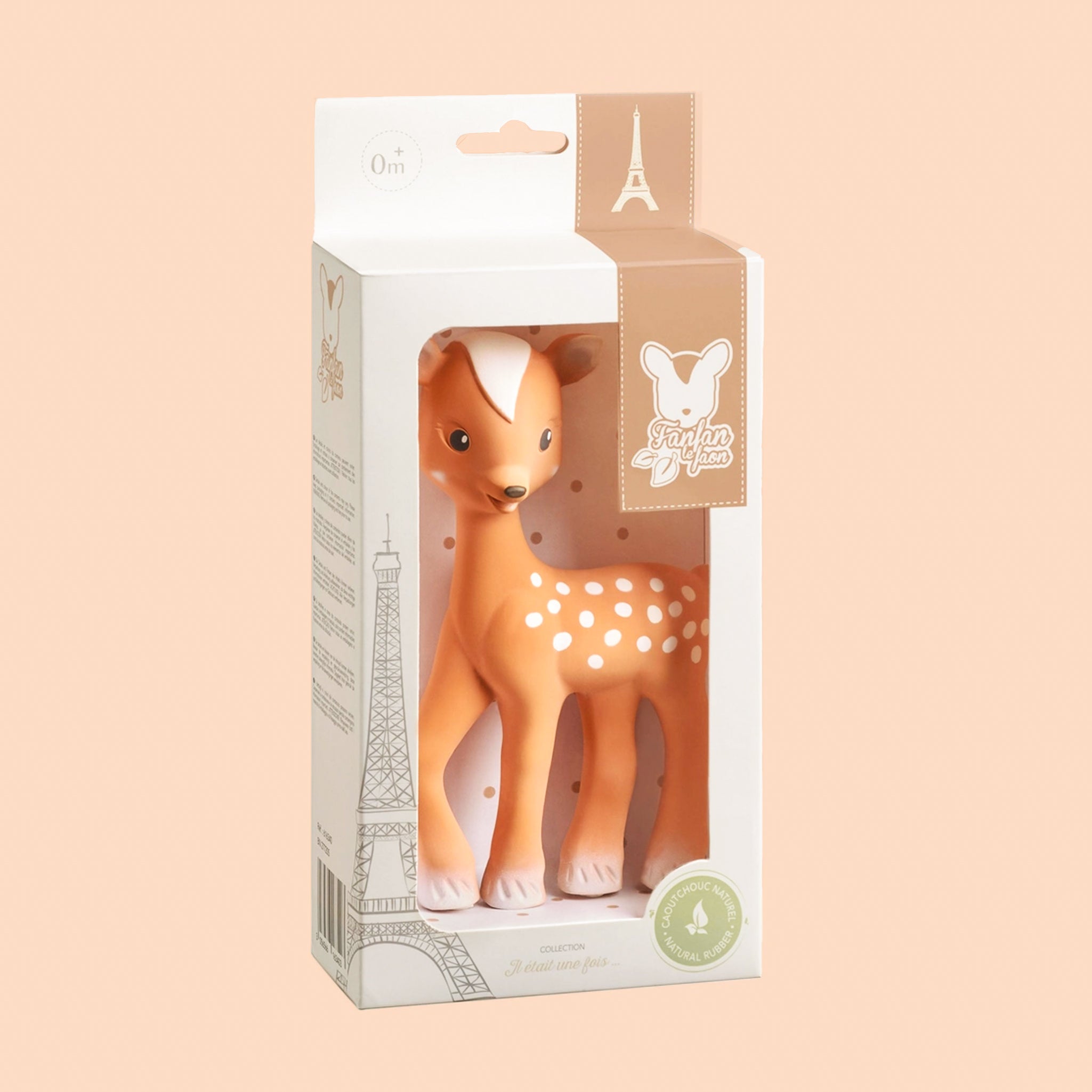 A fawn children's toy with cream accents.