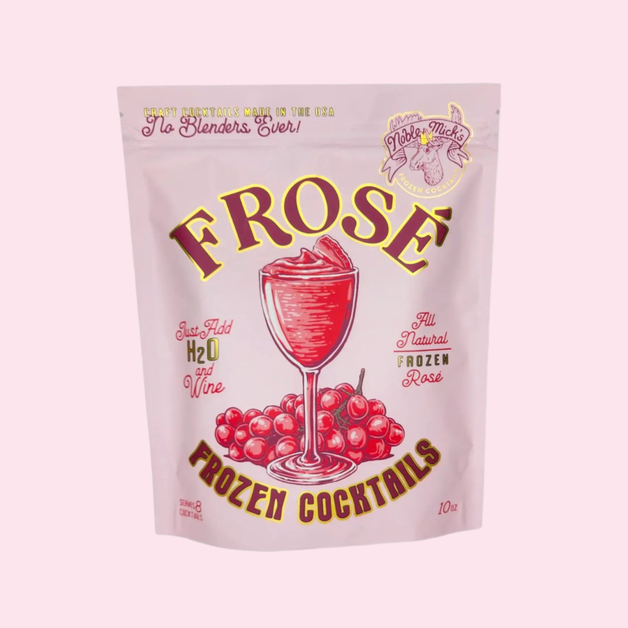 A bag of frozen cocktail mix with text that reads, 'Frosé Frozen Cocktail'. 