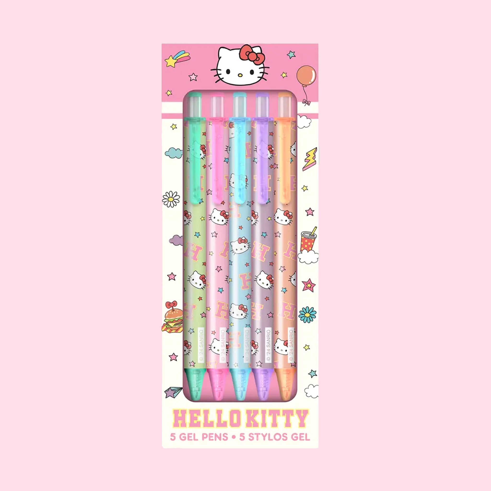 A set of five Hello Kitty multi colored gel pens. 