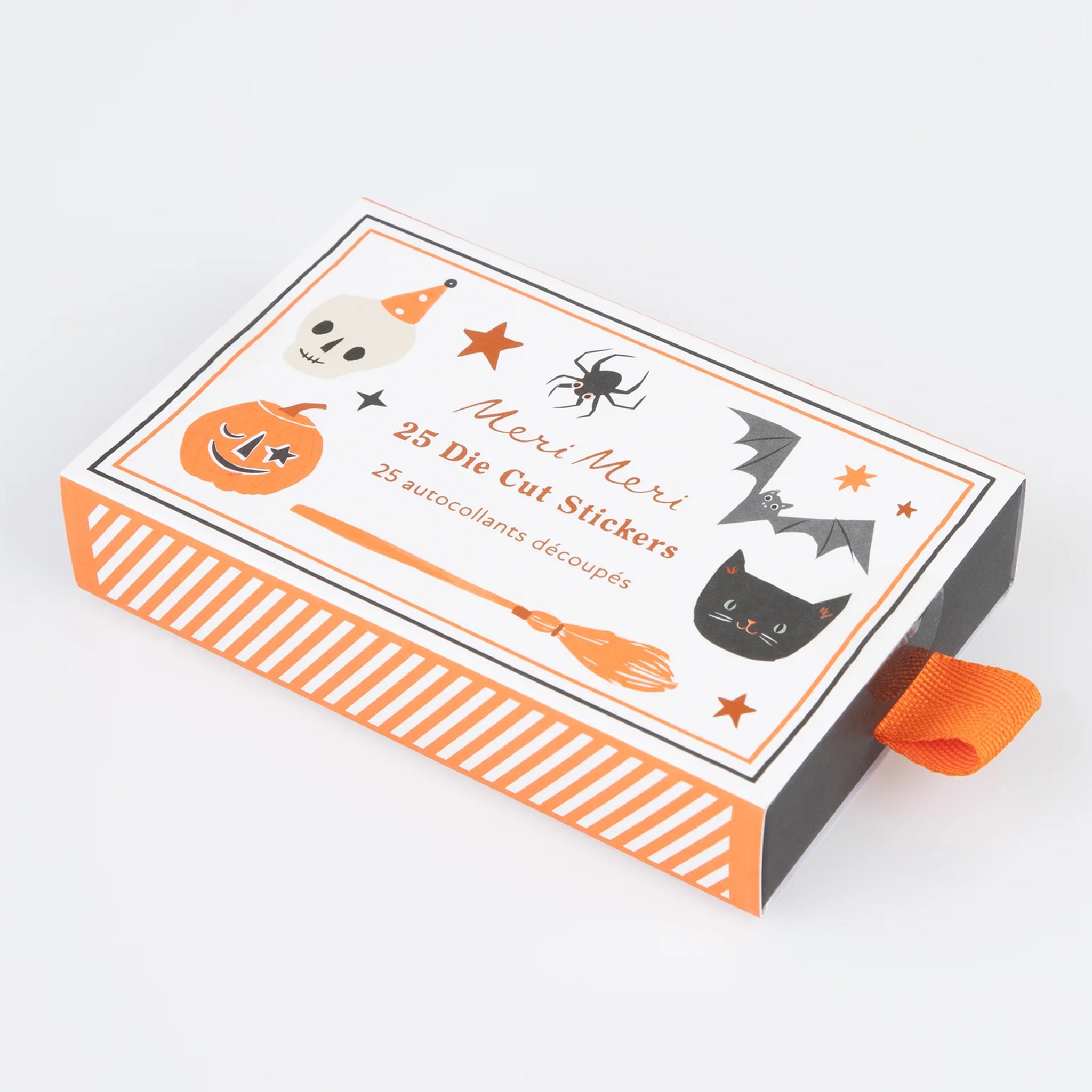 A set of Halloween themed stickers with a matchbook style box packaging. 