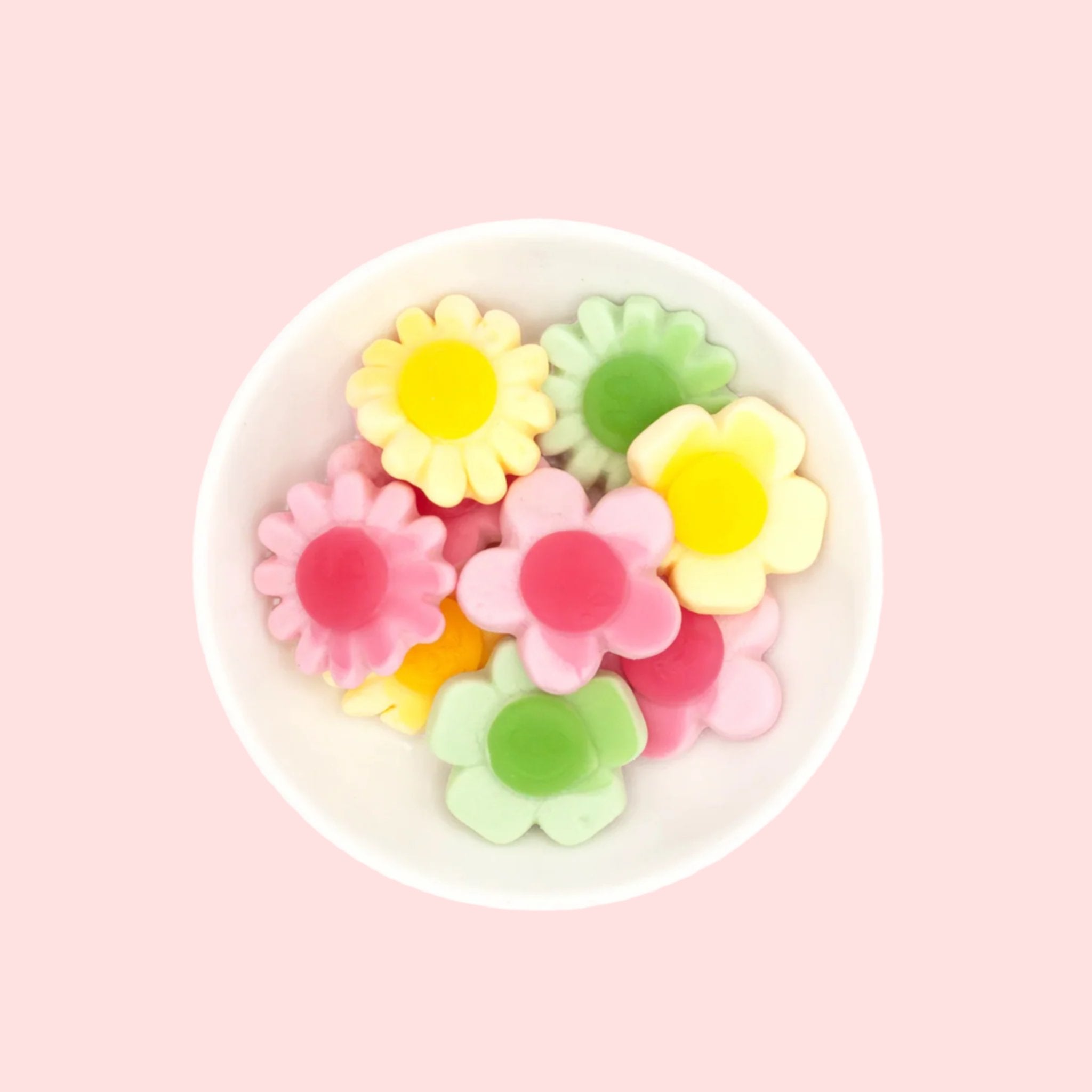 Multi colored flower gummy candies. 