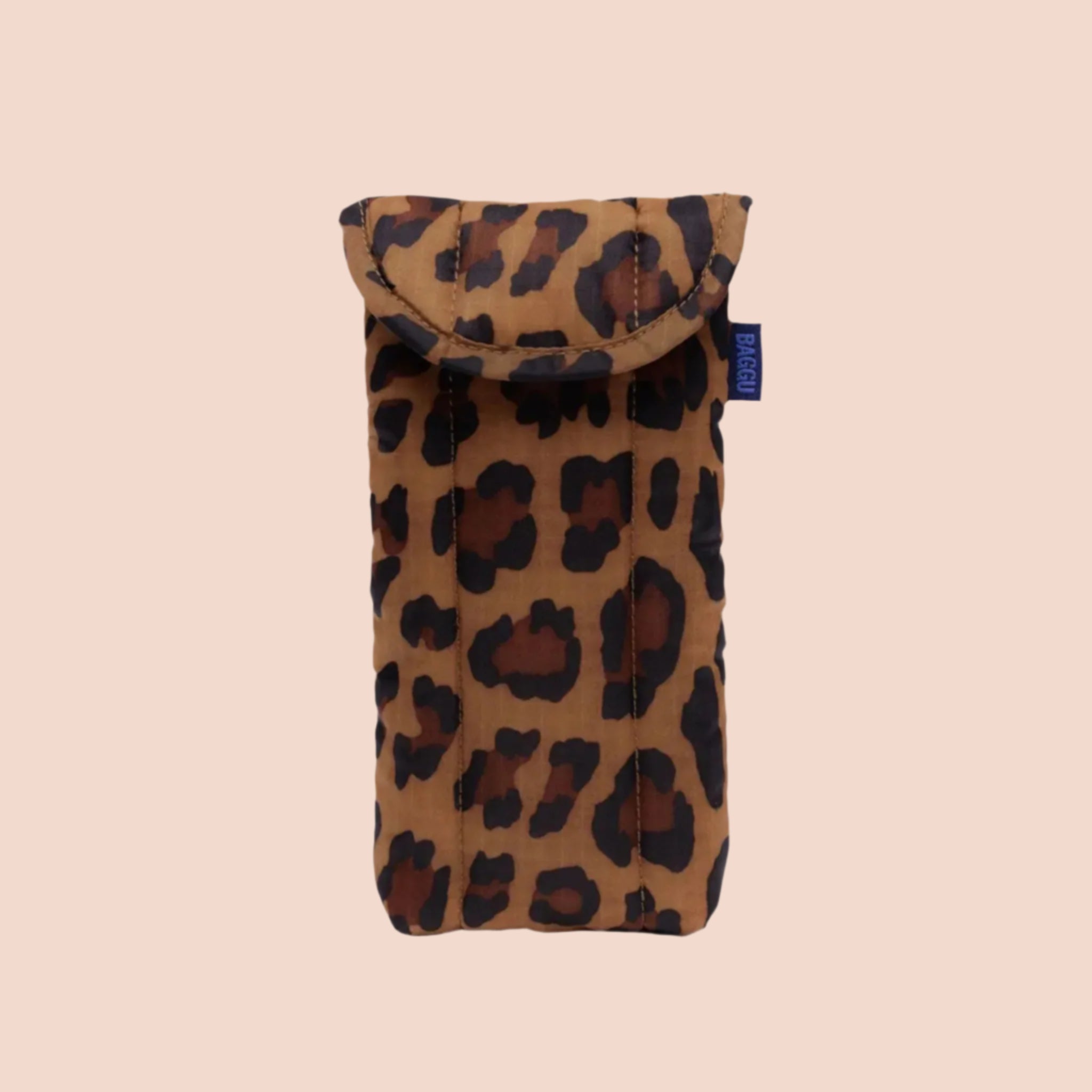 A leopard print puffy eyeglasses sleeve.