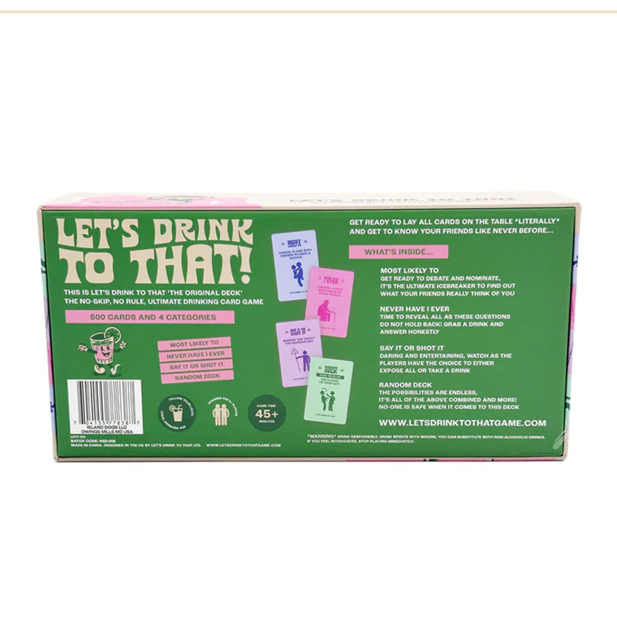 A box of multi colored cards for a drinking game. 