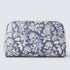 blue cosmetic pouch with white flower pattern