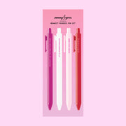 A four pack of pens in pink, red and white shades that say Chappell Roan inspired phrases on each. 