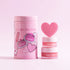 A pink set that includes a lip balm, lip scrub and a heart shaped silicone lip scrubber. 