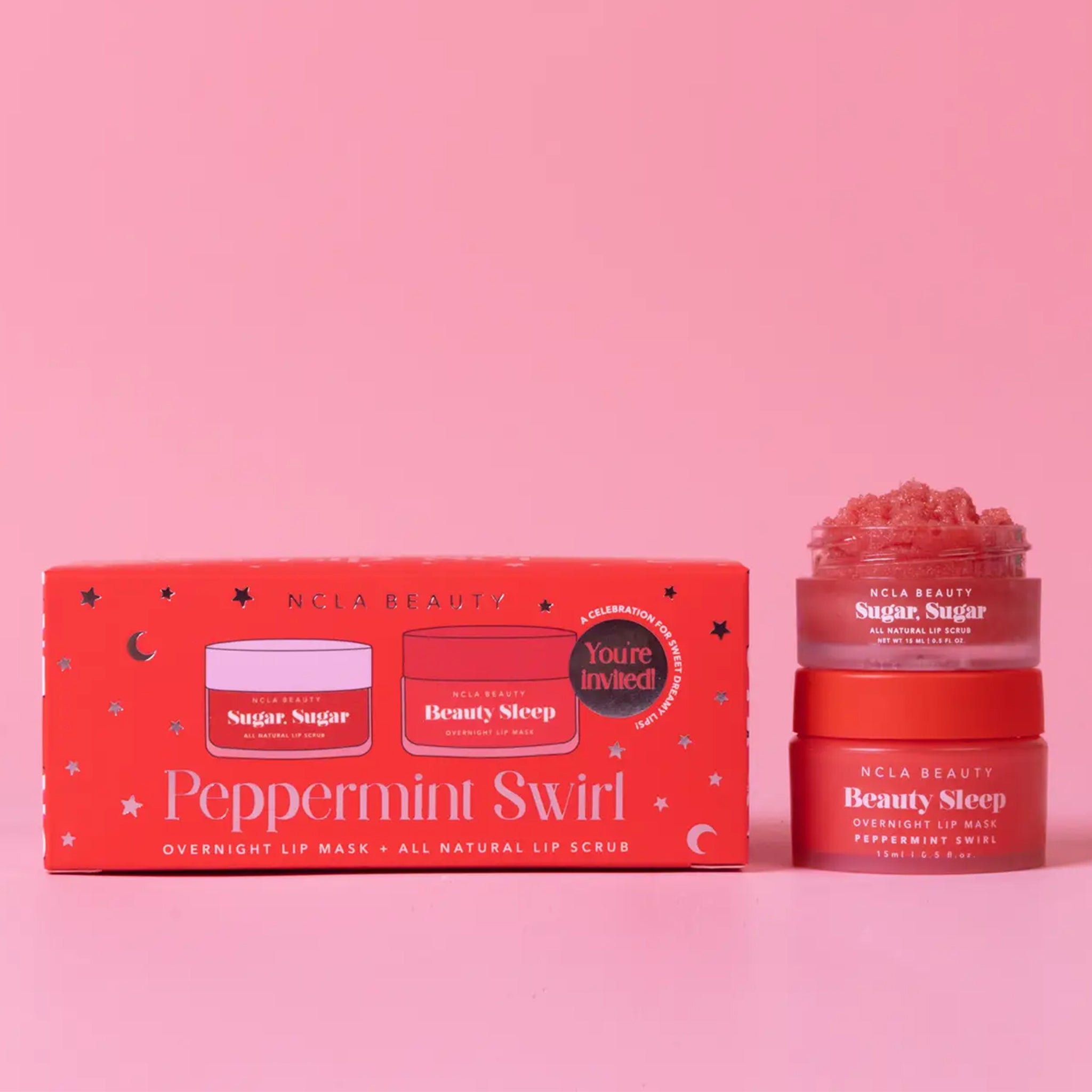 A set of lip scrub and lip mask with a peppermint scent. 