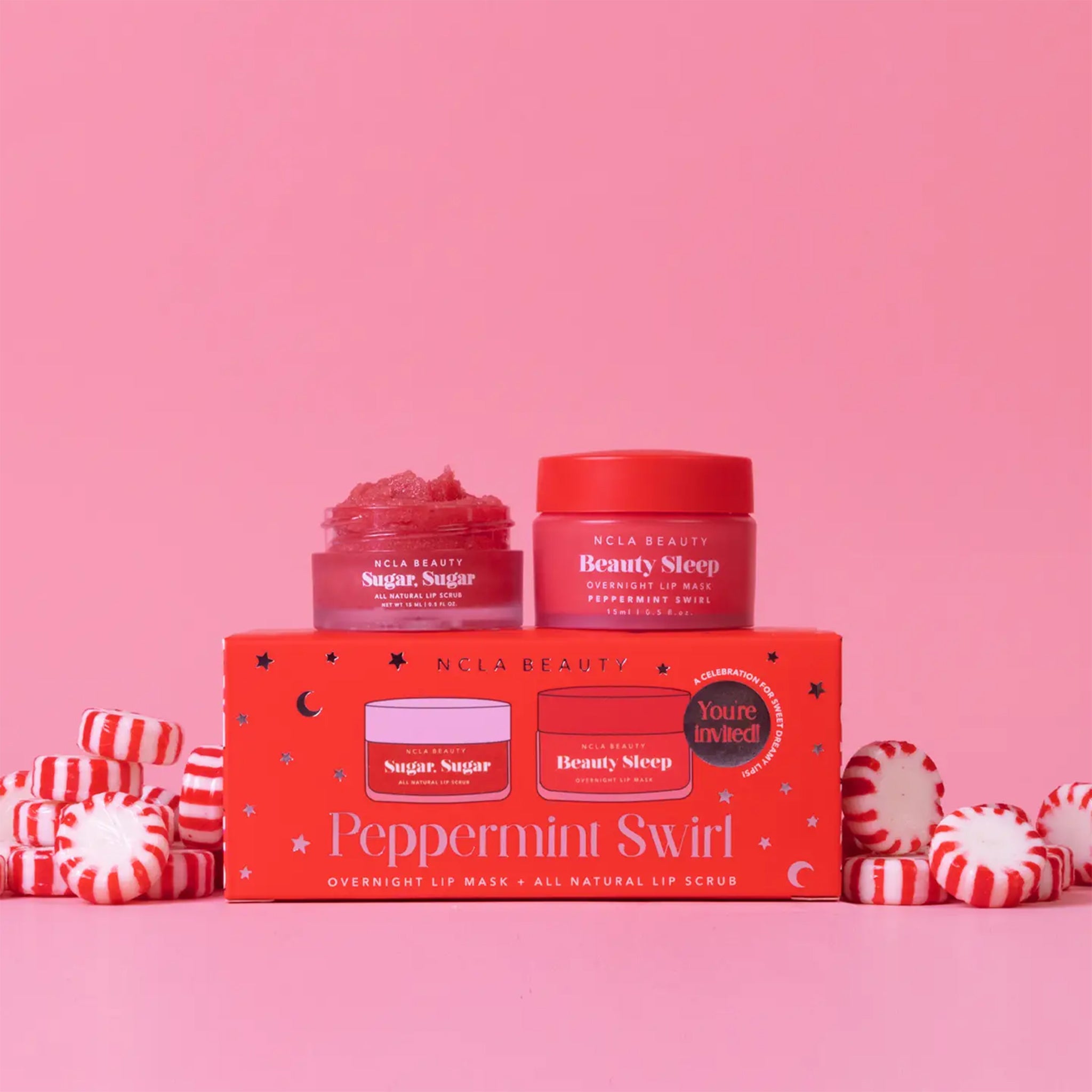 A set of lip scrub and lip mask with a peppermint scent. 