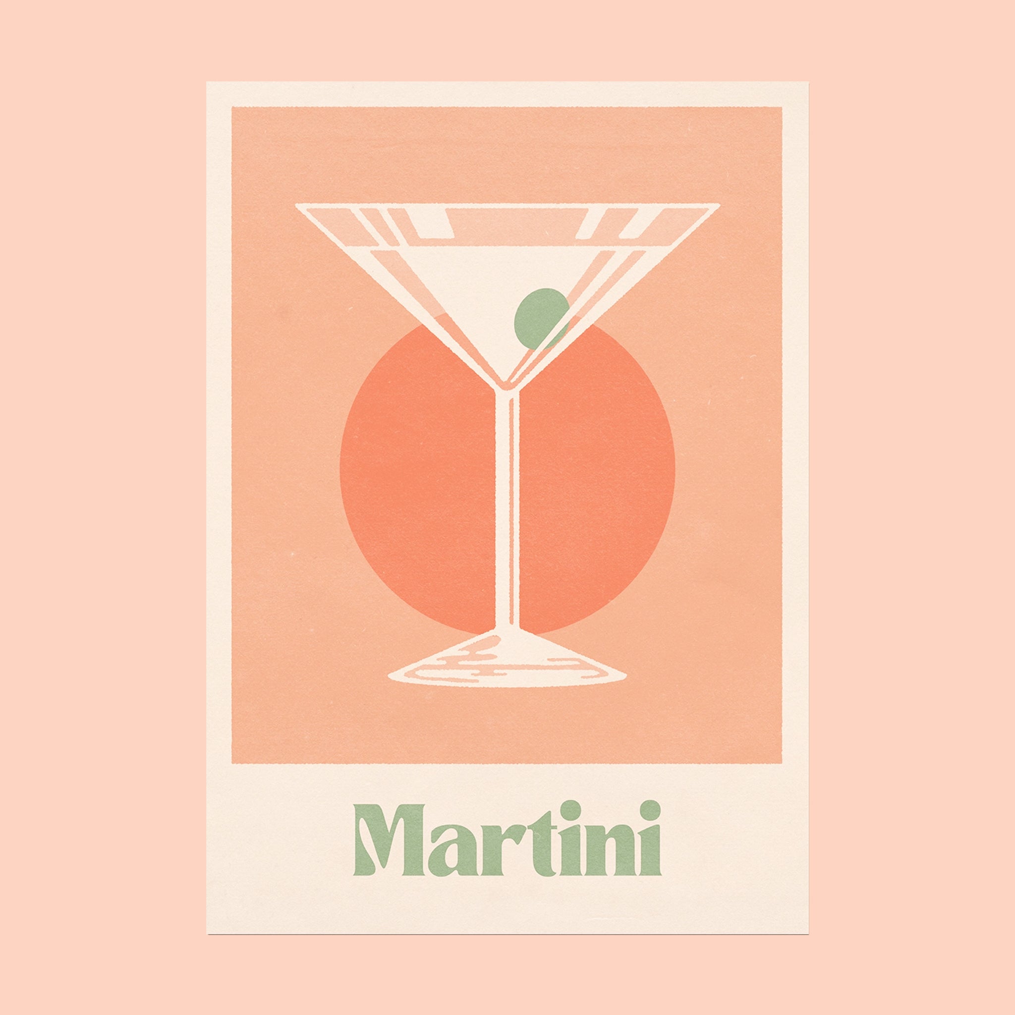 A apricot colored art print with a graphic of a martini.