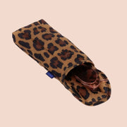 A leopard print puffy eyeglasses sleeve.