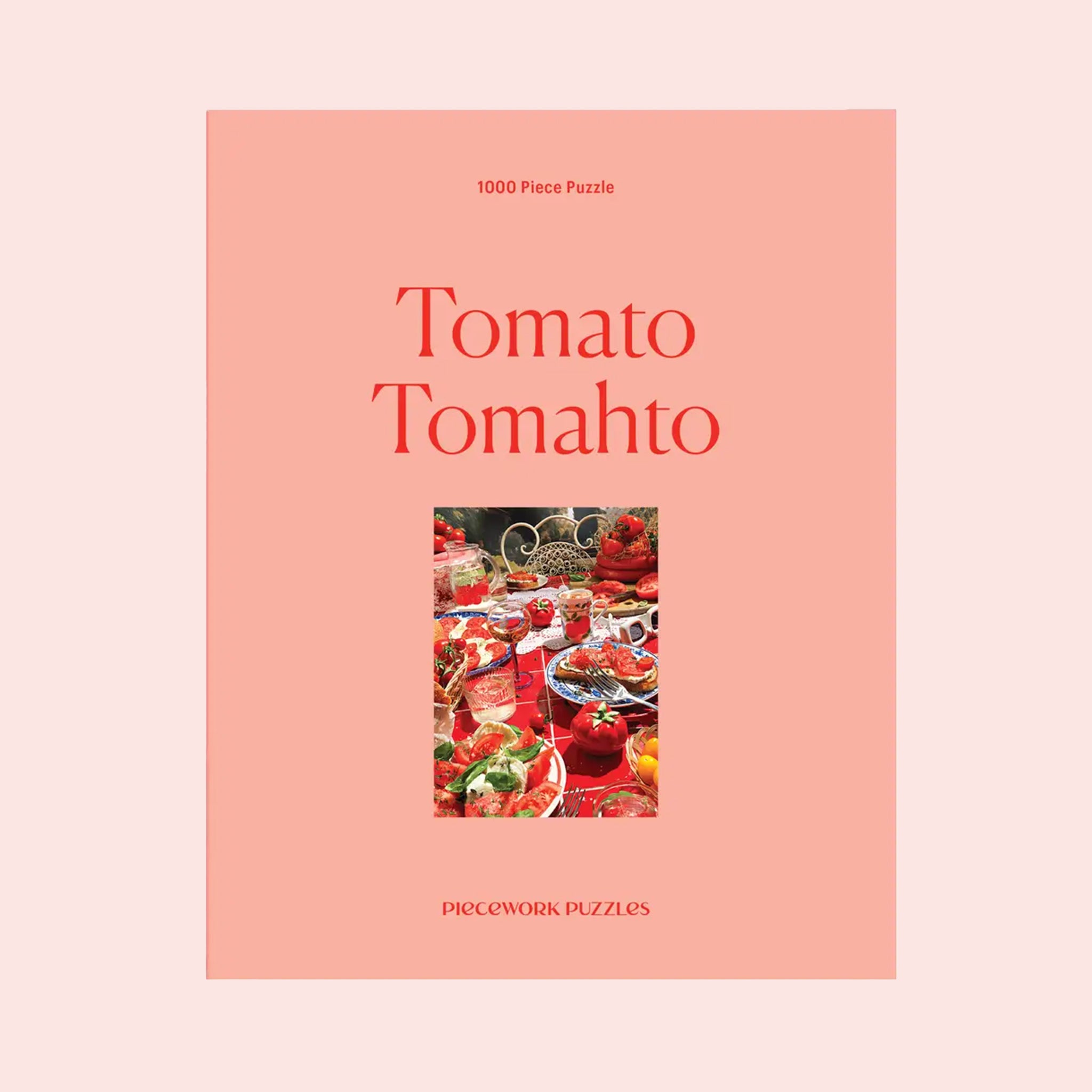 A light pink box filled with a tomato themed puzzle with beautiful red hues and imagery. 