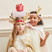 A set of 8 velvet reindeer headbands with star details in different colors. 