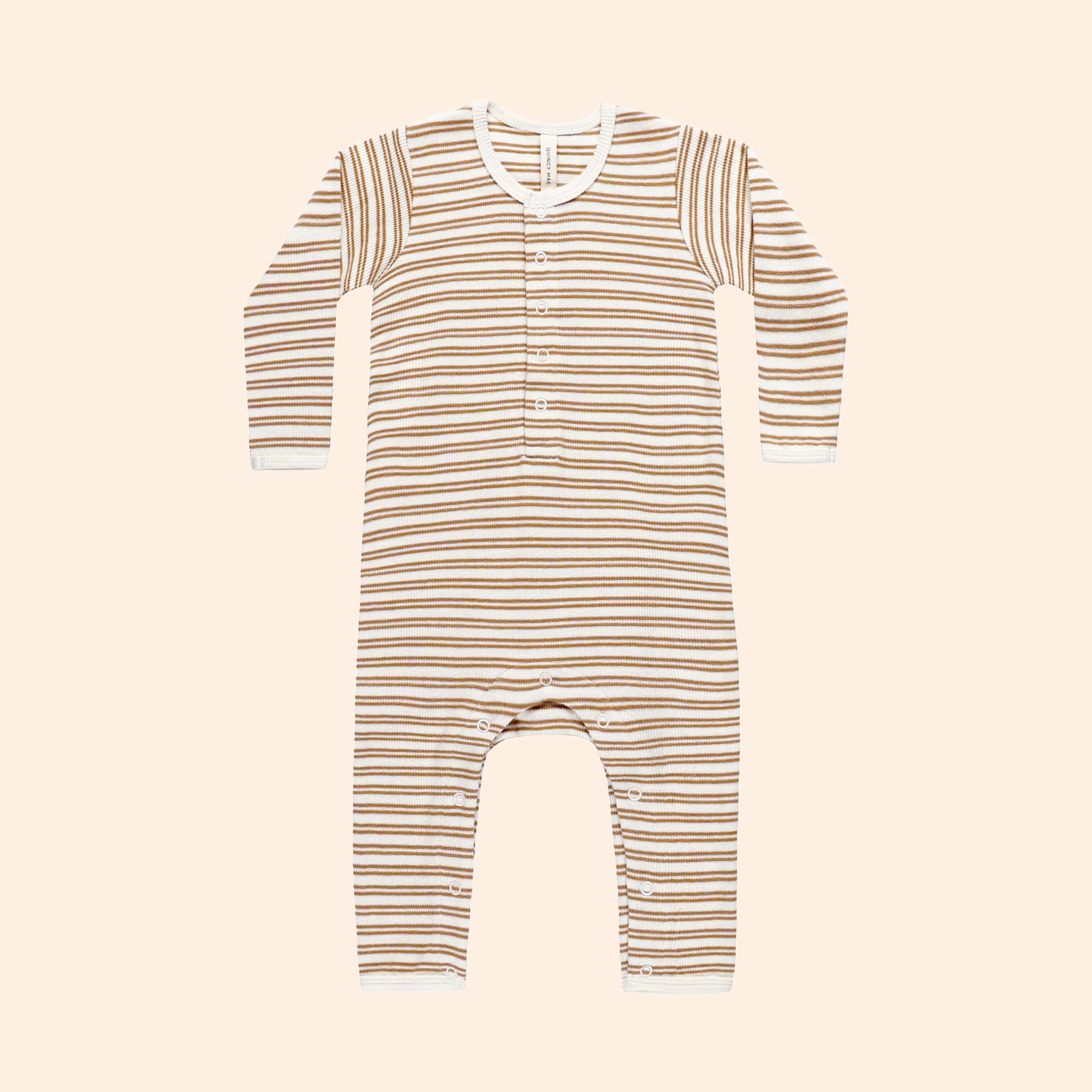 A stripe long sleeve baby jumpsuit. 