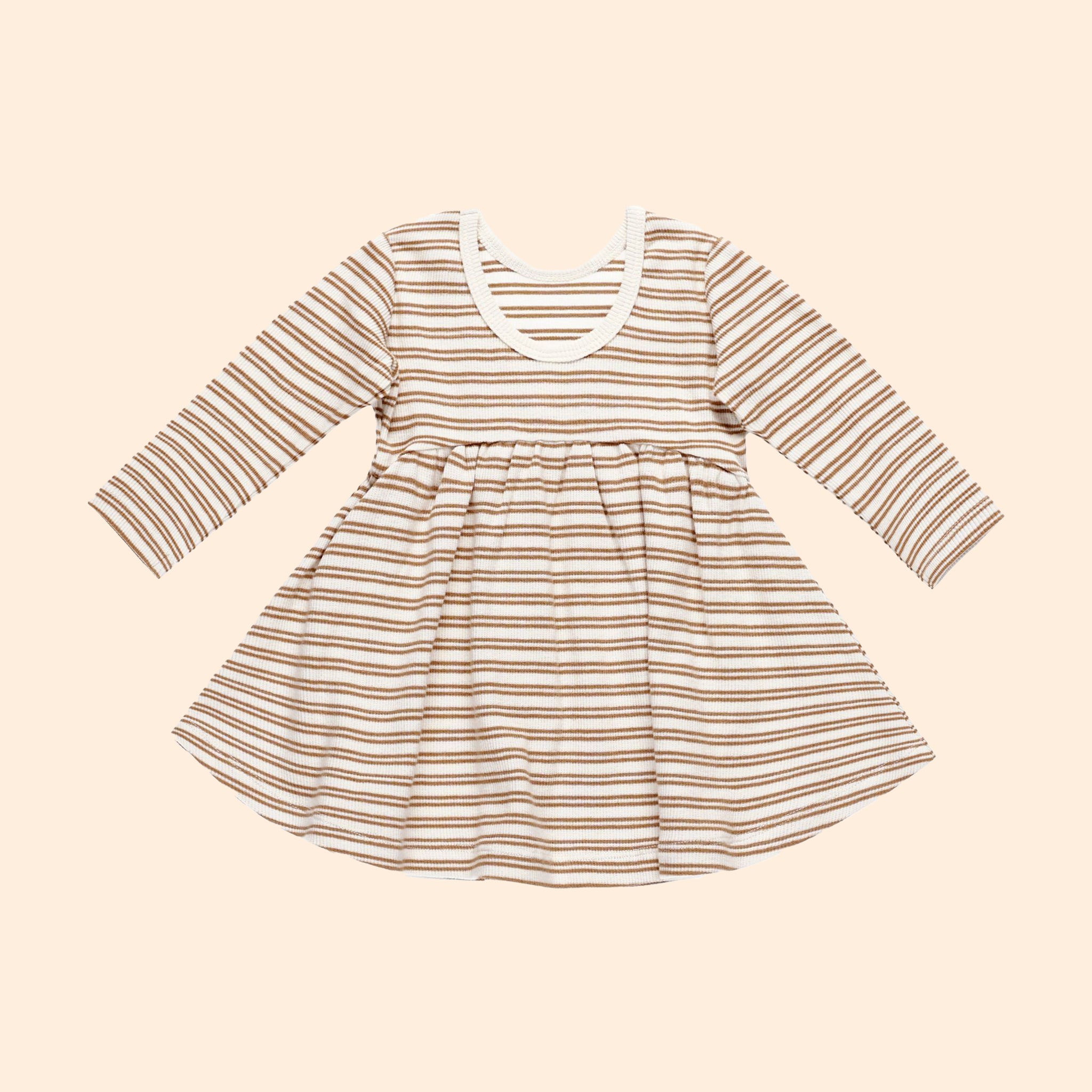 A long sleeve striped stress for babies and toddlers. 