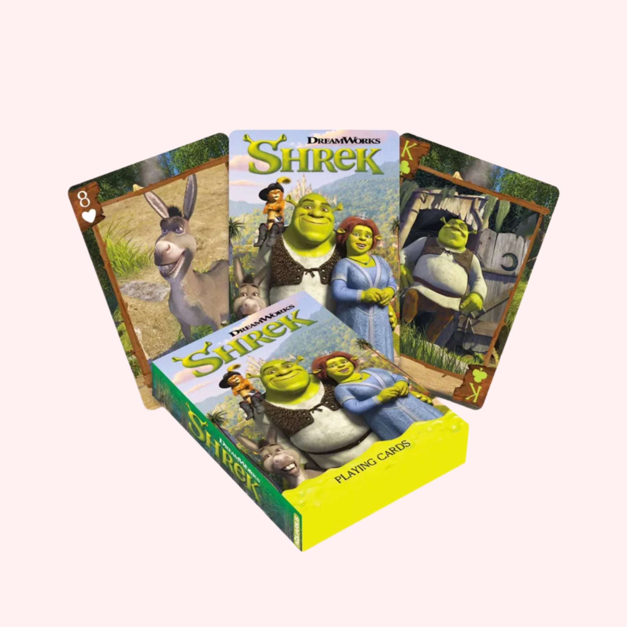 A deck of Shrek themed playing cards. 