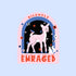 A pink and blue arched shaped sticker with a deer graphic and text above and below that reads, "Silently Enraged". 