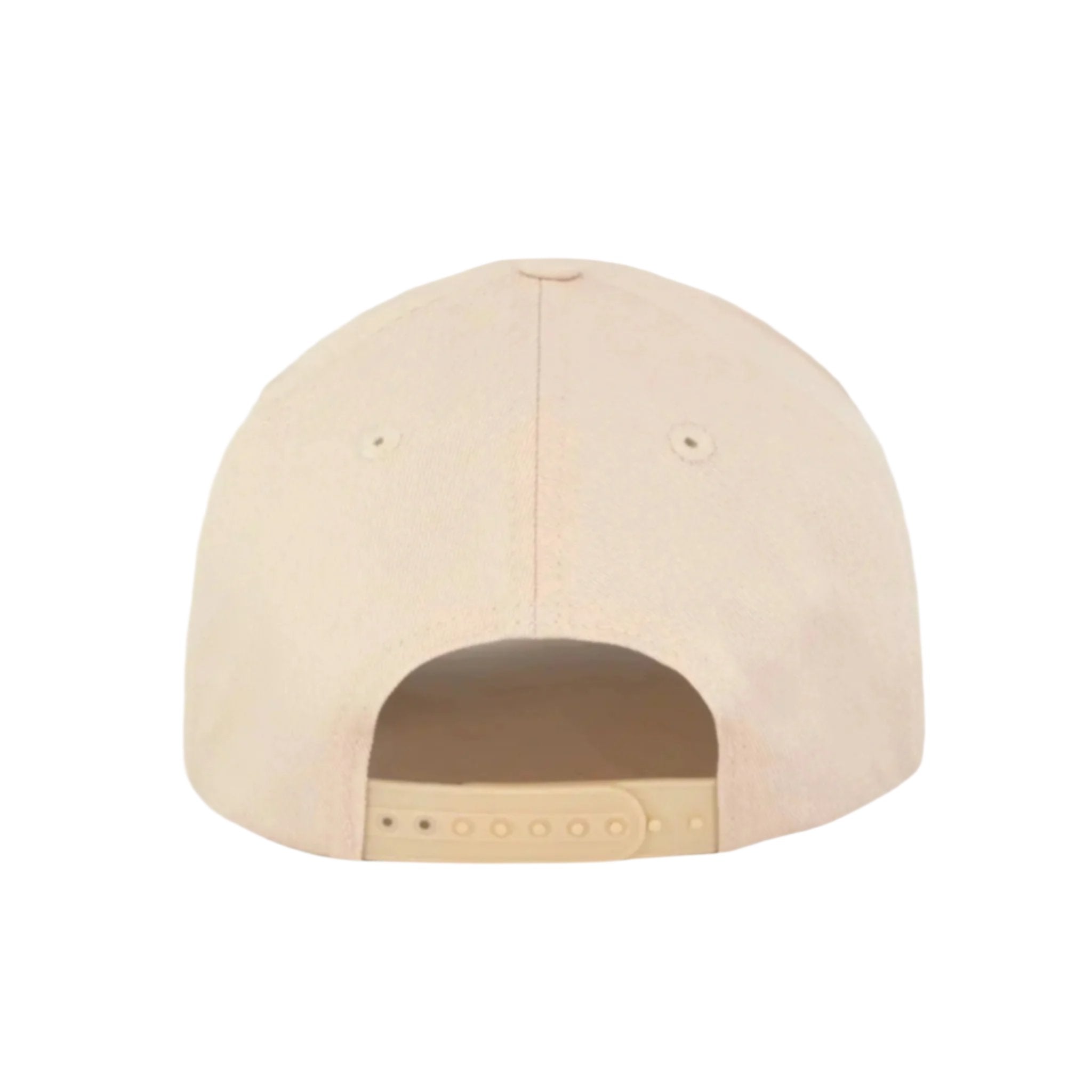 The back of the hat that features a snap back. 