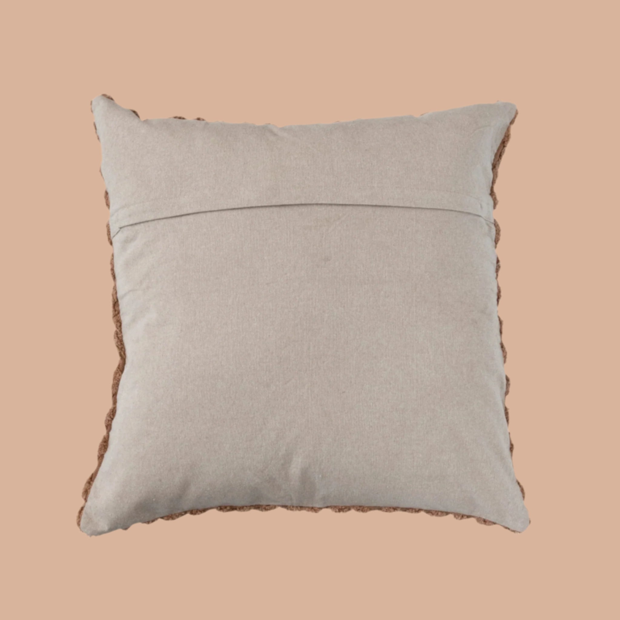 The back of the pillow featuring a slip and a zipper opening for easy removal. 