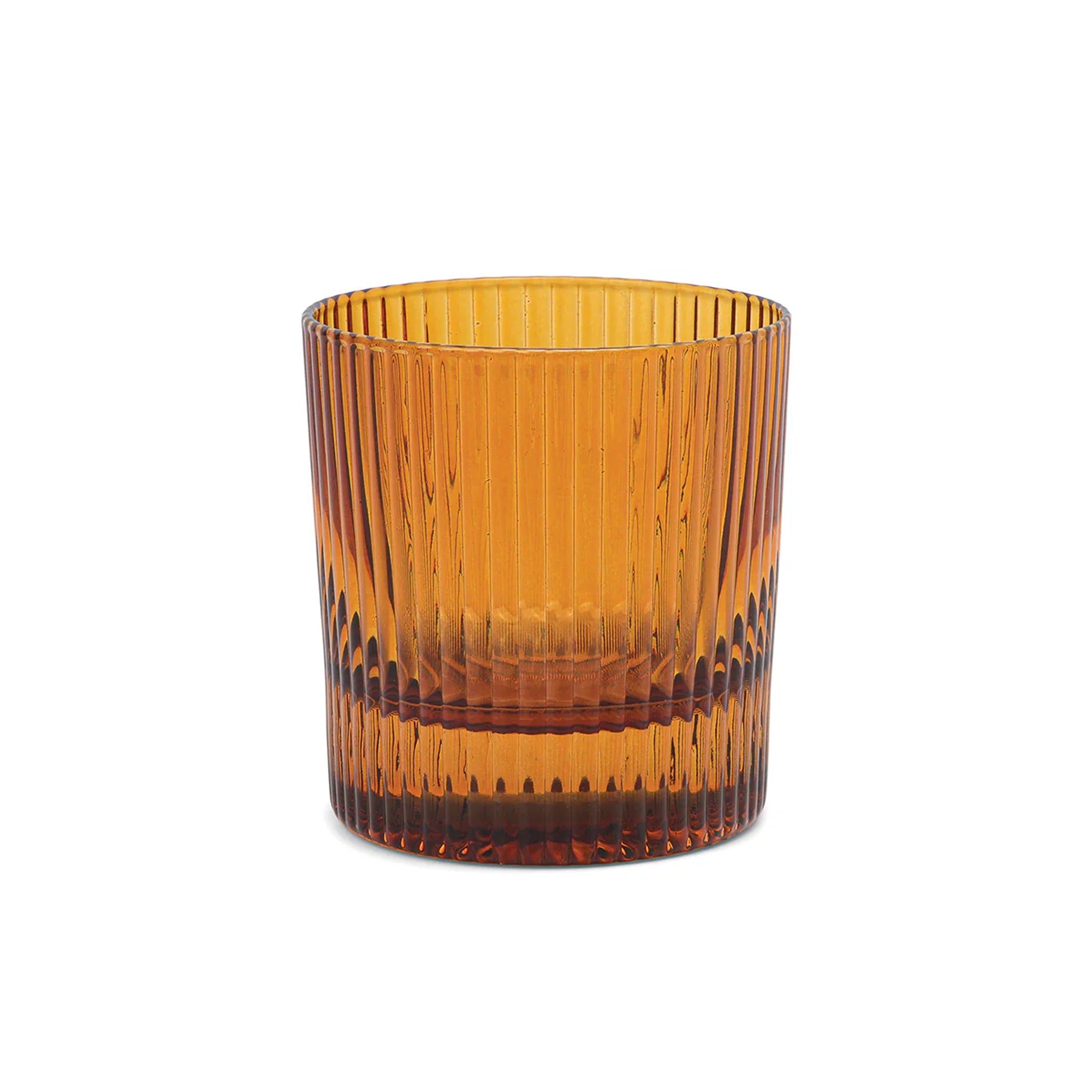 A ribbed amber drinking glass set. 