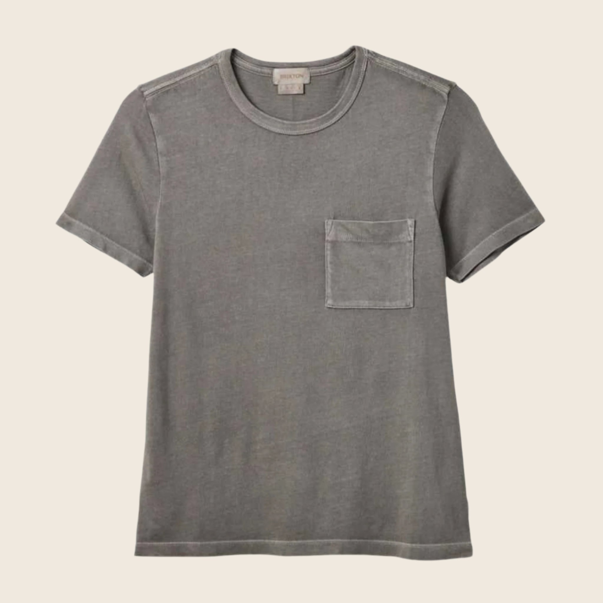 A washed black / grey tshirt with a front pocket. 