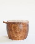 Acacia Wood Jar with Spoon and lid.