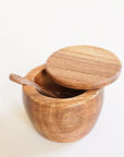 Acacia Wood Jar with Spoon and lid.