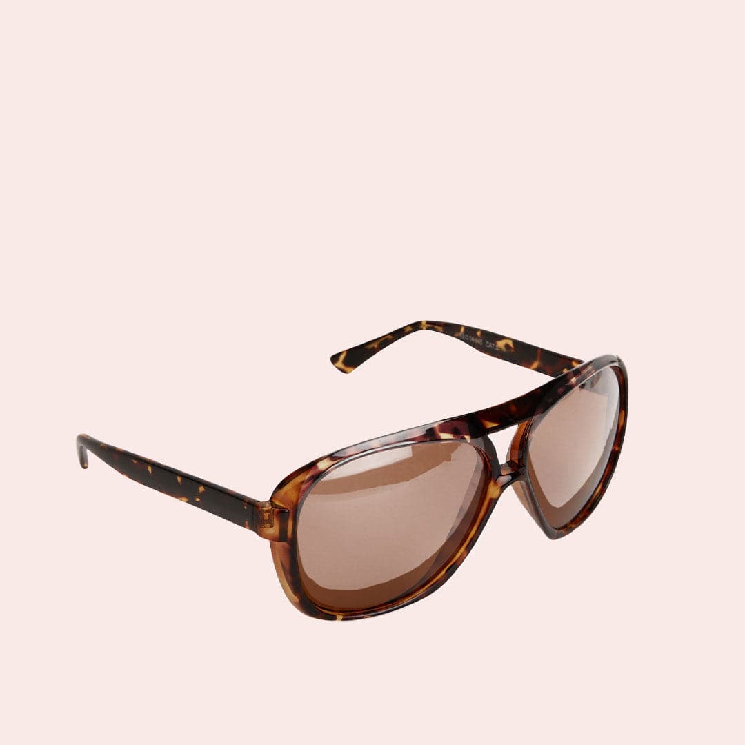 Brown aviator sunglasses with a dark brown lens and a warm brown tortoise frame.